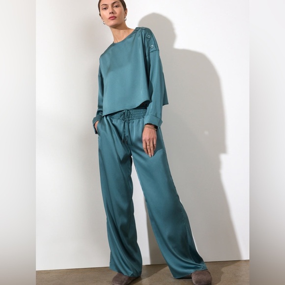 Brochu walker Gorju satin wide leg alpine teal pants nwot